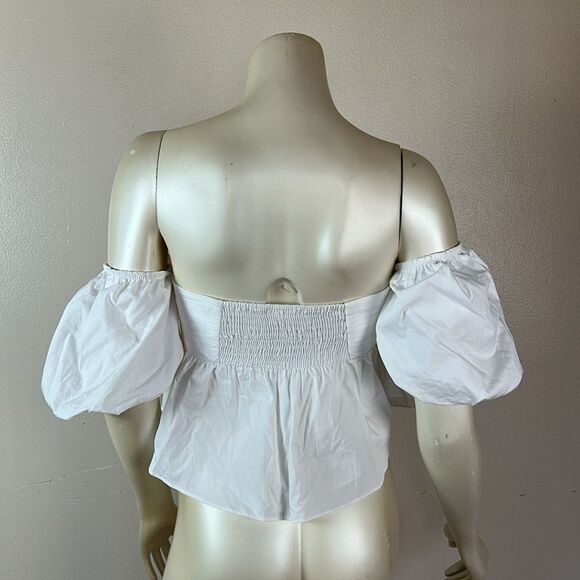 ZARA white knotted smocked off the shoulder romantic top blouse cropped XS - Picture 6 of 6